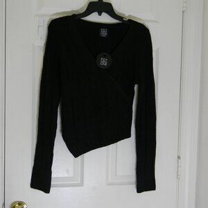 FCT with LOVE Women's Asymmetric Faux Wrap Sweater Black Size L NWT